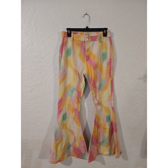 Peach Love California Pants - Peach Love California Flare Tie Dye Pants womens sz Large 30x32 Boho High rise